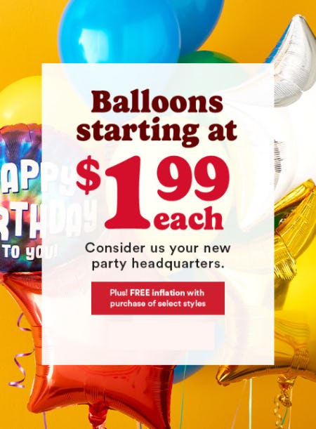 Balloons Starting at $1.99 Each