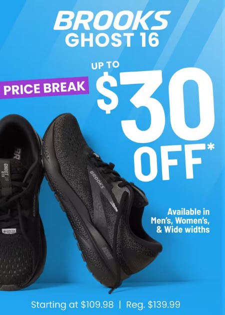 Brooks Ghost 16 Up to $30 Off