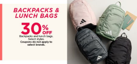 Backpacks & Lunch Bags 30% Off