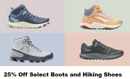 25% Off Select Boots and Hiking Shoes
