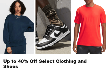 Up to 40% Off Select Clothing and Shoes