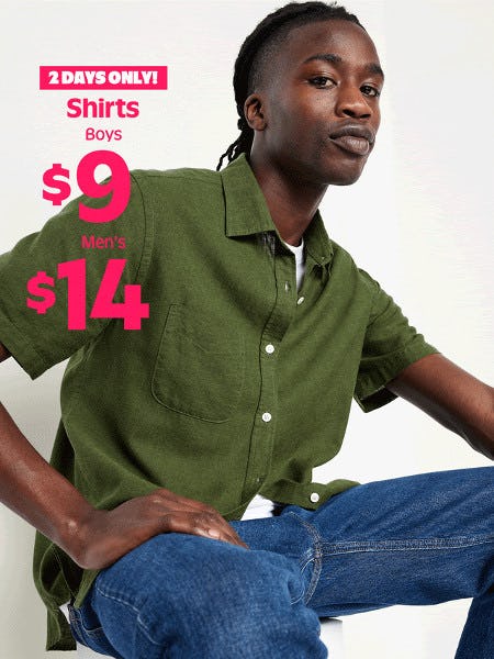 $14 Shirts for Men's and $9 for Boys