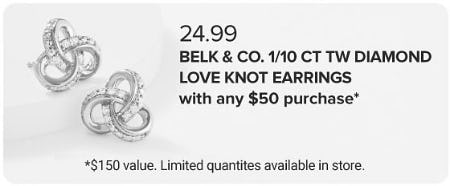 $24.99 Belk & Co. 1/10 CT TW Diamond Love Knot Earrings With Any $50 Purchase