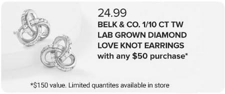 $24.99 Belk & Co. 1/10 CT TW Lab Grown Diamond Love Knot Earrings With Any $50 Purchase