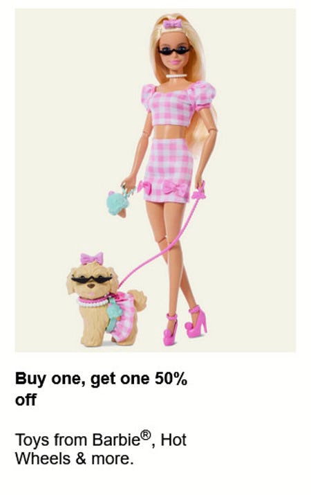 Buy One, Get One 50% off Toys From Barbie, Hot Wheels and More