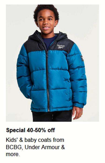 Special 40-50% Off Kids' and Baby Coats From BCBG, Under Armour and More