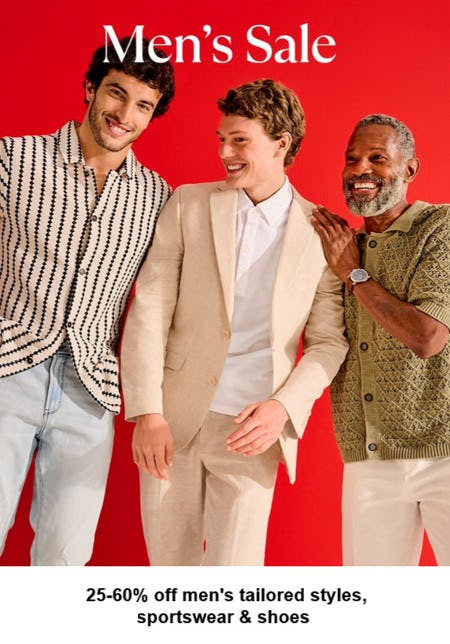 25-60% off Men's Tailored Styles, Sportswear and Shoes