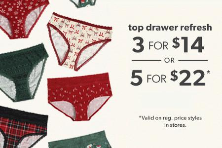 3 for $14 or 5 for $22 Panties