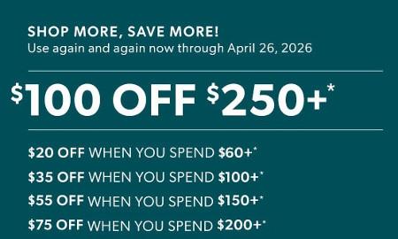 $100 off $250 or More