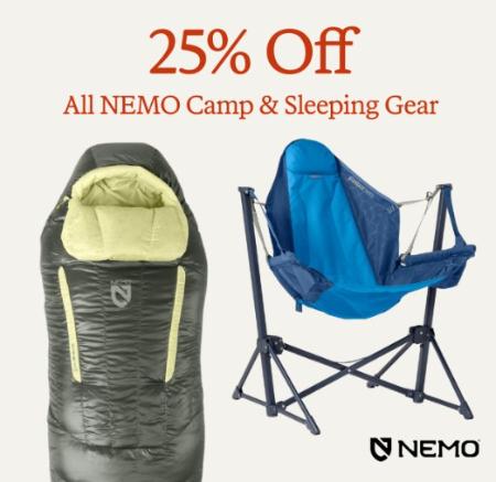 25% Off All NEMO Camp & Sleeping Gear